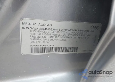 2016 Audi A4 2.0T Premium z USA, uszkodzony, nr VIN WAUFFAFLXGA005840